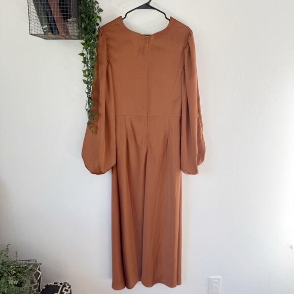 Shona Joy Twist Front Long Sleeve Cocktail Dress Mocha Sz 12 - Picture 3 of 8
